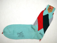 Vintage Socks Jeffrey's 40s 50s Pastel Green Red Black Argyle 9.5" x 8.5" NWT