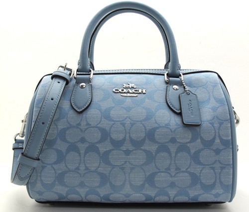 NUEVO Auténtico COACH ROWAN Denim Chambray Cartera Bandolera SV/Azul Maíz - Imagen 2 de 10