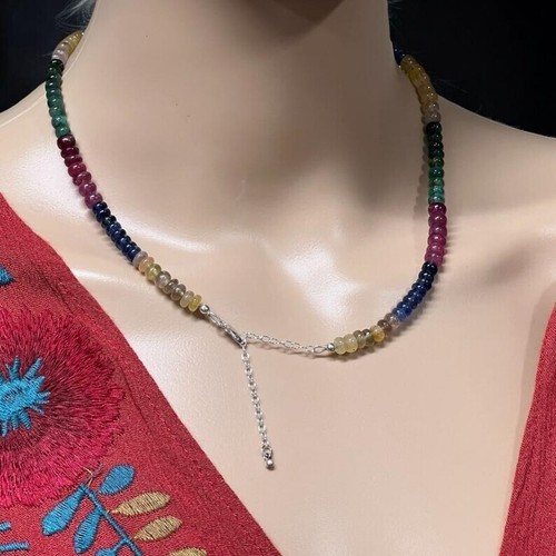 Natural Multi Sapphire 3-5MM Smooth Rondelle Gemstone Beaded Handmade Necklace - 第 10/12 張圖片