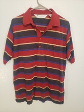 VTG Arnold Palmer Thin Golf Shirt Button Pocket Polo Size Large Red Black Stripe
