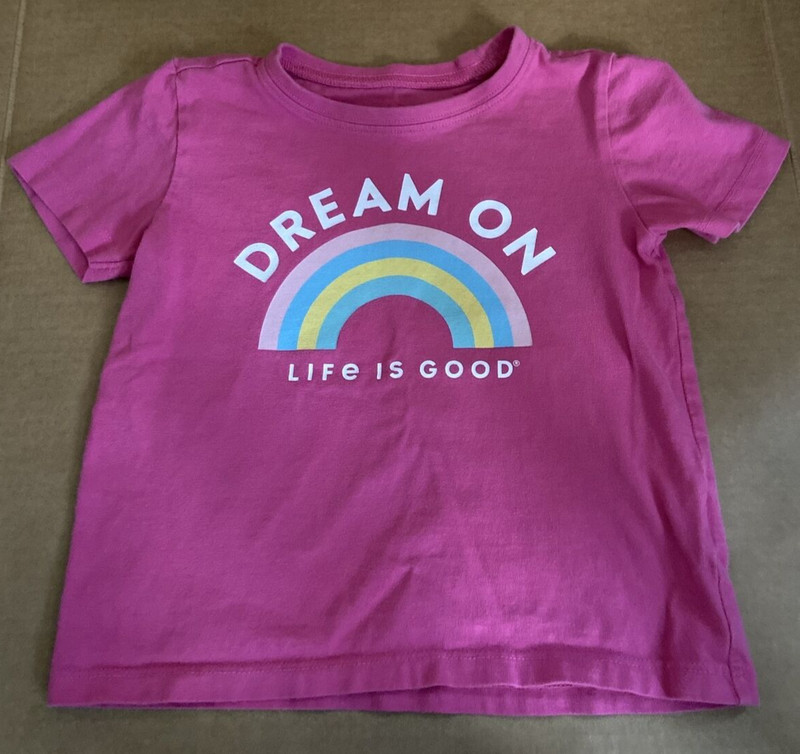 Little Girl's Life Is Good T-Shirt Size 4T Pink w/ Rainbow *pre-owned*