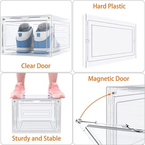 12 Pack Clear Shoe Box Stackable Shoe Storage Organizer Box with Magnetic Door - Picture 6 of 9
