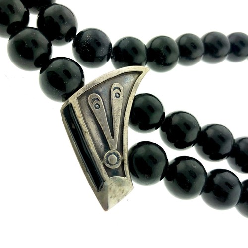 Sterling Silver Black Jet Beaded Necklace Pacific North West Style Design - Picture 2 of 7