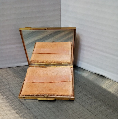 Vintage Brass Compact with Mirror Pearls/ Large Stones with Mirror/ Powder Puff - Picture 3 of 6