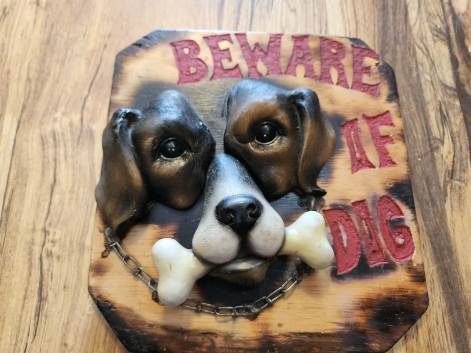 Vintage 1984 Beware of Dog 3D Wood Sign Beagle One Of A Kind YARD ART RARE FIND - Image 2 of 4