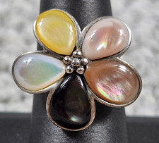 Thailand Sterling Silver MOP Abalone Flower Band Ring 6.8 Grams Size 8