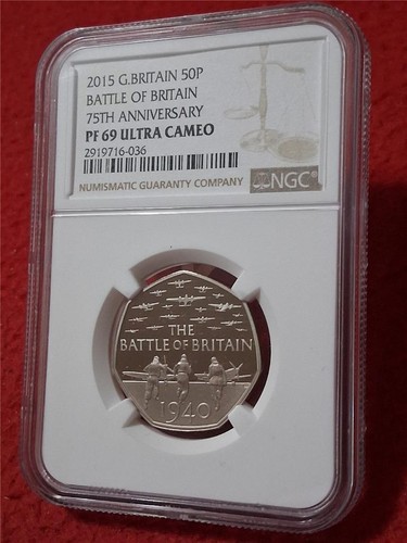 2015 G. BRITAIN 50P BATTLE OF BRITAIN 75th ANNIVERSARY NGC PF 69 UC     #MF-3082