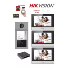 KIT Videocitofono 3 appartamenti IP Poe Hikvision monitor 7" smart telecamera
