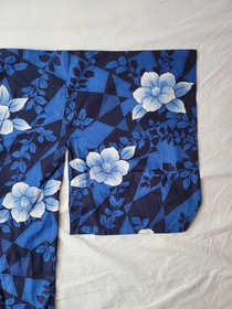 Japanese Style Kimono Cotton Yukata Blue White Floral  NO Belt 64" Long