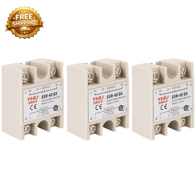 3PCS Solid State Relay SSR-40DA DC to AC Input 3-32VDC Output 24-380VAC 40A Sing