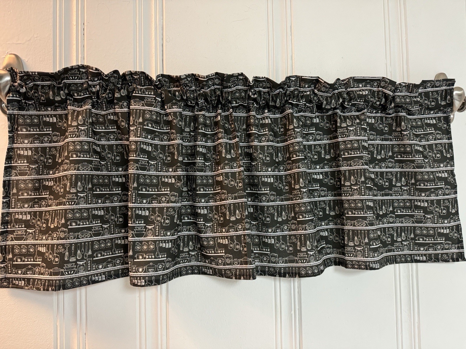 Handmade Kitchen Sketch window Valance Curtain Pots Pans RV Camper Curtains