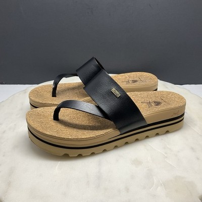Reef Cushion Sunburst Hi Platform Sandals Womens Size 8 Black Comfort Thong