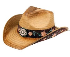 Cowgirl Western Drifter Hat With Floral Trim Band UPF-UV 50 Sun Protection
