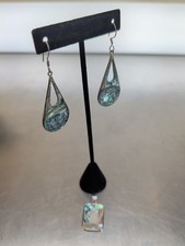 Sterling Silver 925 Abalone Pendant & Matching Earrings Set