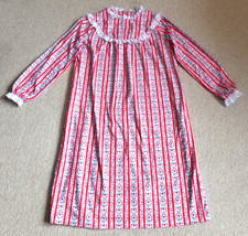 Girls Nightgown-LANZ OF SALZBURG-white/ed striped/floral flannel long-L 10-12 