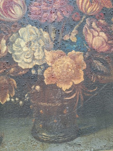Peinture Ancienne Huile Fleurs, Tableau Encadré 19ème ou 18ème - Photo 5 sur 7