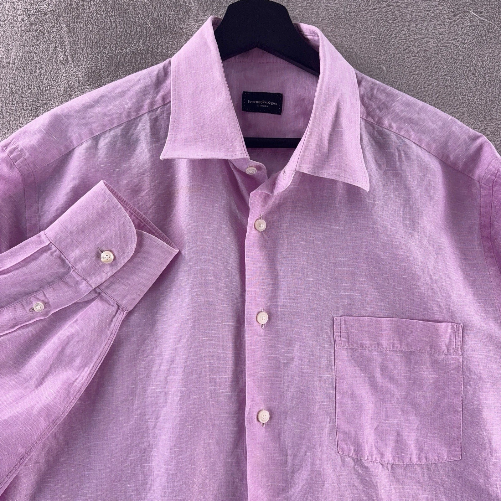Ermenegildo Zegna Long Sleeve Button Down Shirt Mens Size XXL Pink Linen Blend