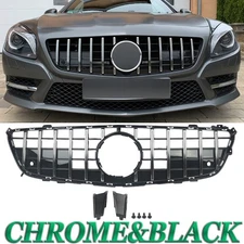 Front Bumper Grille Grill Fits Mercedes Benz R231 SL550 2012-2016 Chrome+Black