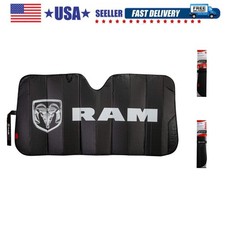 003860R01 RAM Logo Black Matte Finish Front Windshield Accordion Sunshade