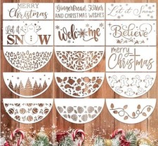 15pc Christmas Stencils for Crafts Reusable Half Round Drawing Stencil Merry,