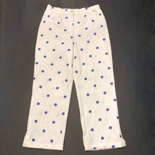 St John Sport by Marie Gray Ankle Pants Slacks White Blue Flowers Womens 8 32