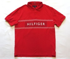Tommy Hilfiger Mens XL Polo Shirt Red With Stripes And Logo