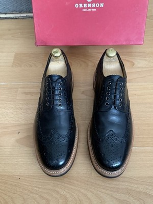 Grenson Archie Black Leather Commando Sole Brogue Shoe Uk