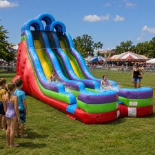 Commercial Inflatable Double Water Slide 24ft Retro Wet Dry Slide With Blower