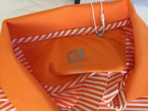 NWT Men Shirt Short Sleeve S/S Orange White Cutter & Buck CB DryTec XL Polo - Picture 12 of 15
