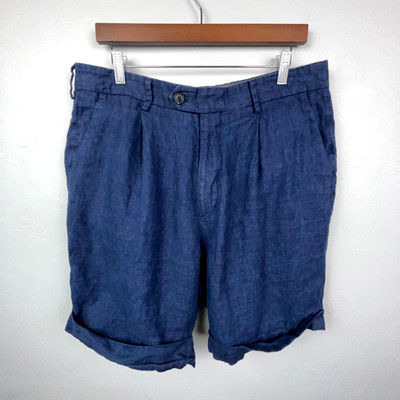 Todd Snyder 100% Linen Shorts Men Size 34 Navy Blue 7.5'' Inseam Bermuda Walk