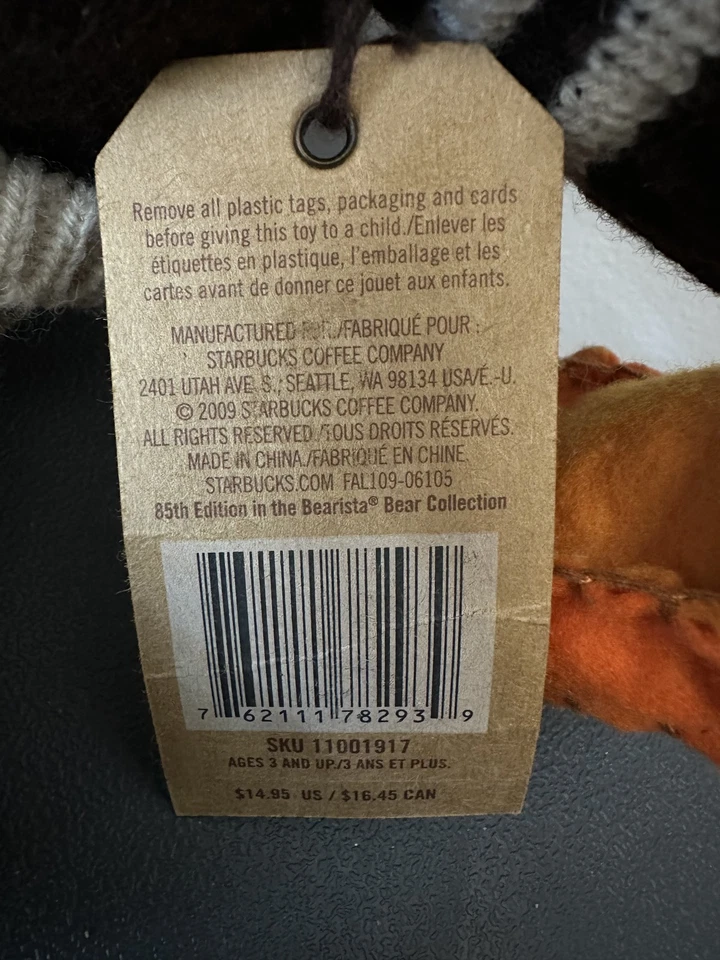 Starbucks Bearista Autumn 2009 Pumpkin Sweater Plush Basket Stuffed Toy Rare - Image 3 of 4