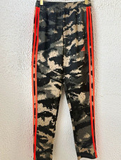 Adidas Boys Camo Track Pants Joggers Neon Orange Stripes Size Medium 11-12Y