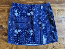 Urban Outfitters Blue Paisley Mini Skirt Zip Slit Size S