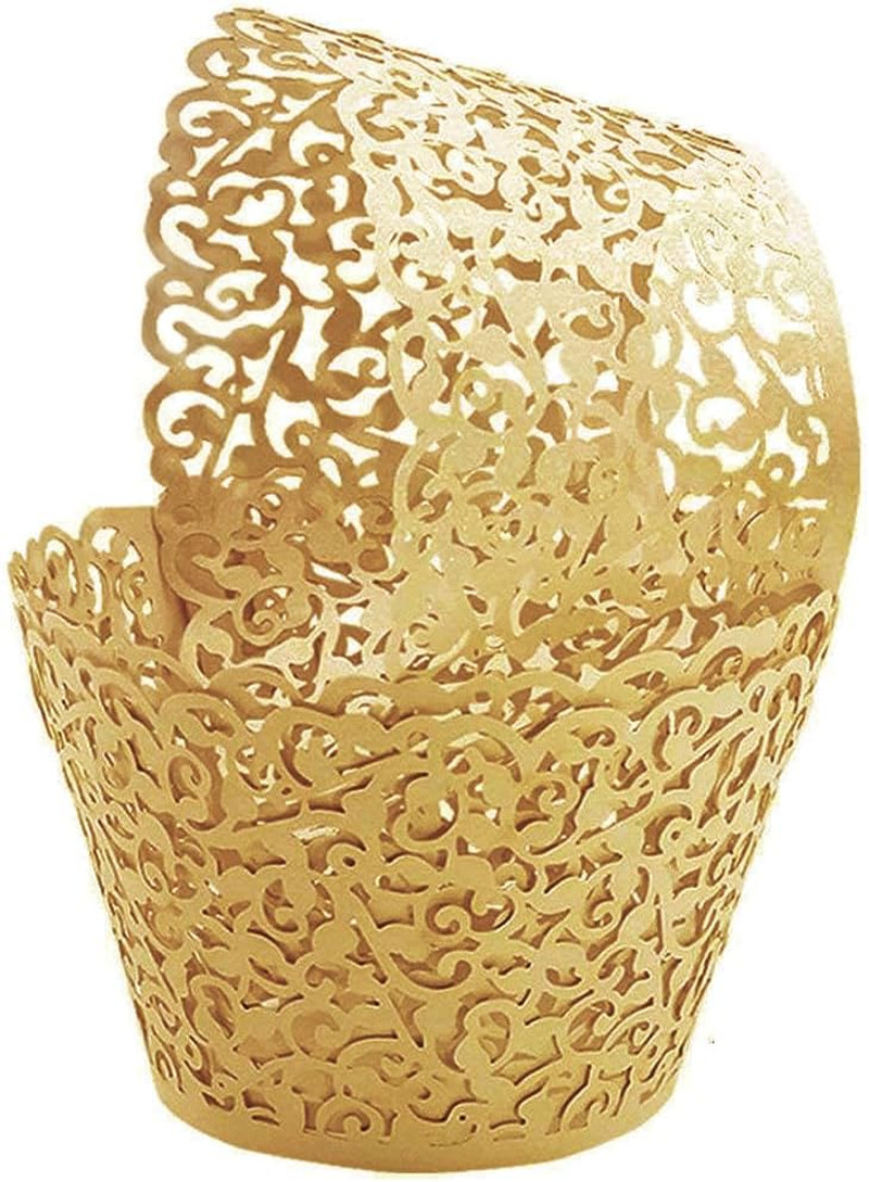 100Pcs Cupcake Wrappers Artistic Bake Cake Paper Filigree Little Vine Lace Laser-image