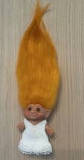 Troll Doll From Early 1960's. Orange Hair and Brown Eyes Wedding Dress