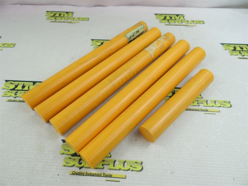6 PIECES OF YELLOW ACETAL MACHINABLE PLASTIC ROUND STOCK 1" X 10"