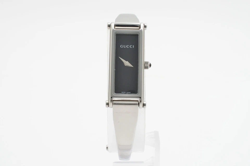 Vintage *N PERFEITO* Gucci 1500L Relógio Feminino Retangular de Quartzo Prata Mostrador Preto - Imagem 4 de 4