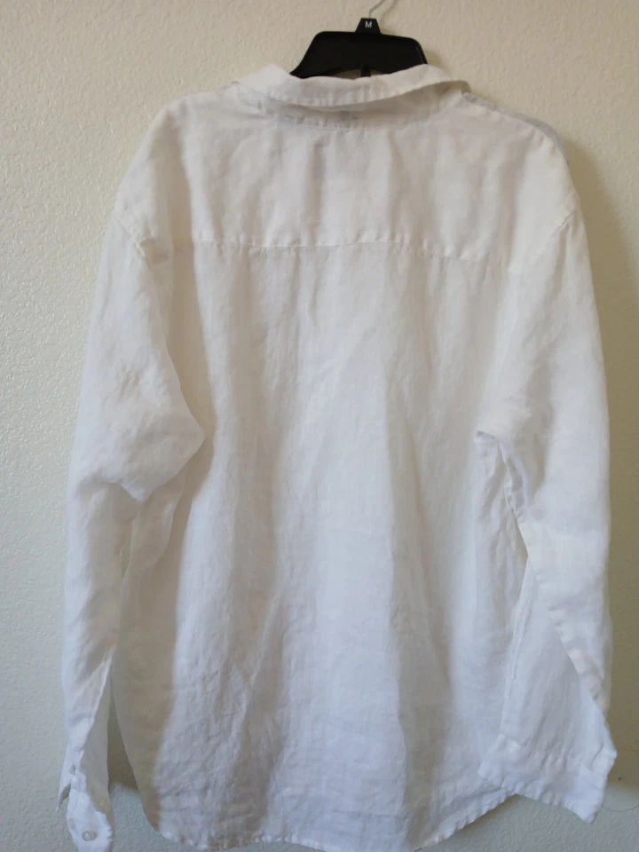 Bruno Linen Shirt Mens XL White Button Up Roll Tab Sleeve 100% Linen Minimalist - Image 2 of 4