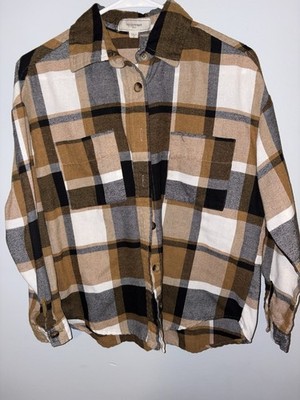Flannel Shirt Black, Brown, White Color Combination Women Size Small