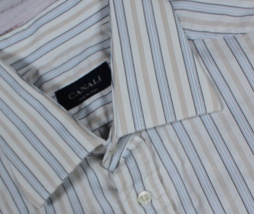 Canali, CANALI 42 16 ½ 35 MEN’S VINTAGE STRIPED REGULAR FIT SHIRT MADE IN ITALY