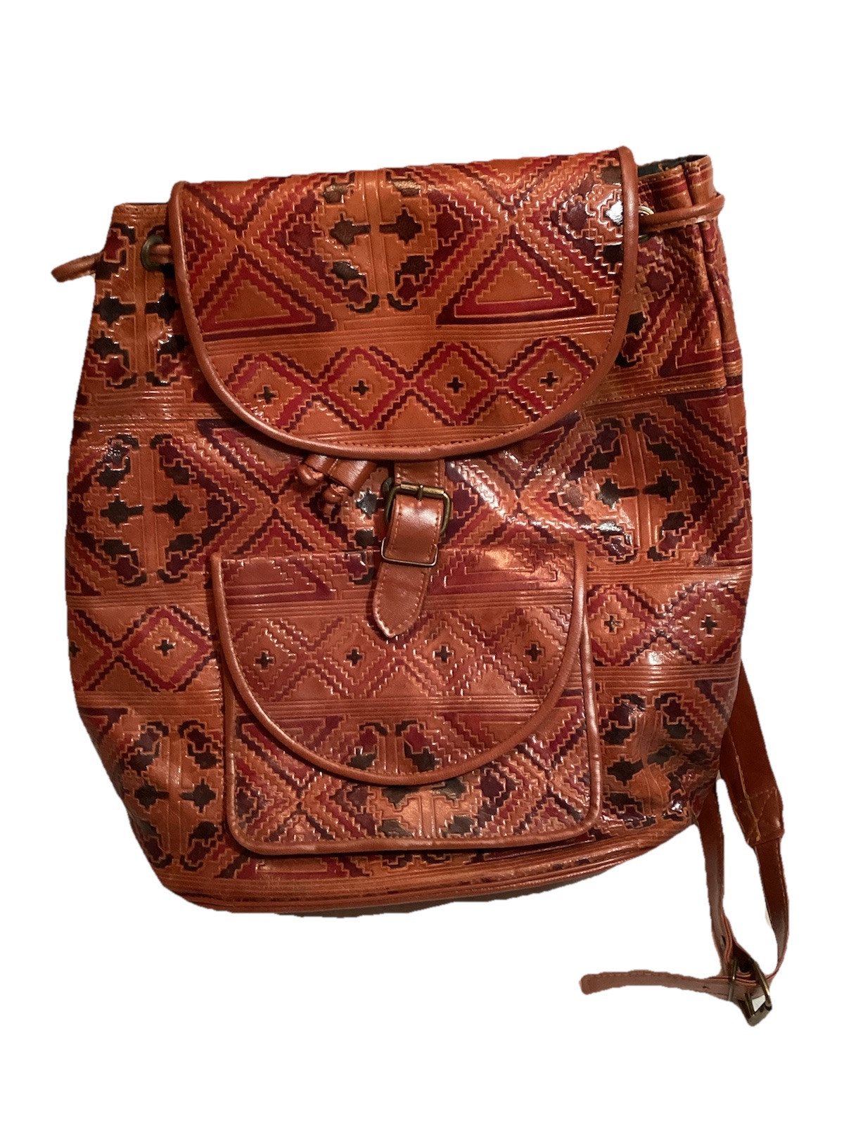 Genuine Leather Back Pack Drawstring Brown Hand M… - image 1