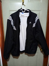 adidas Men's Black/White 3-Stripes Full-Zip Track Jacket Polyester Size L