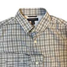 Banana Republic Button Down Shirt Mens Medium Grey Plaid Slim Fit Long Sleeve