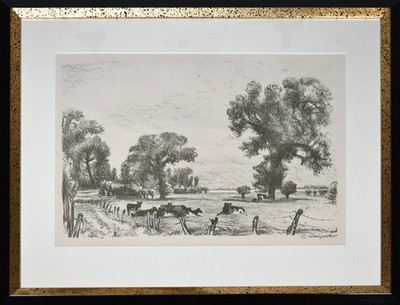 Weisgerber, Rinderherde am Niederrhein.  Signierte Original-Lithografie, gerahmt