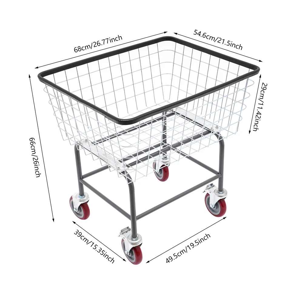 Cesta de lavandería de alambre de acero con ruedas carro de lavandería comercial cesta de lavandería carro Foto 3 de 4