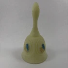 Fenton Bell Custard Satin Uranium Glass Bluebird Medallion Bell 1977-Signed