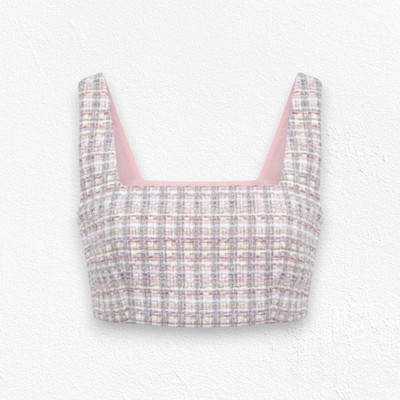 House of Harlow 1960 Pixie Dust Tweed Crop Top Pink Metallic Coquette Small NWT