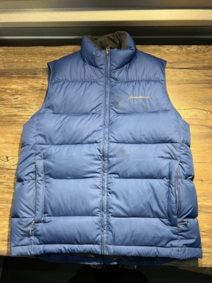 Eddie Bauer Down Vest Mens Medium Blue Puffer Outdoor Winter Full Zip eb 650