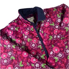 LL Bean Floral Quilted Jacket Snap With Corduroy Collar Size Large Girls