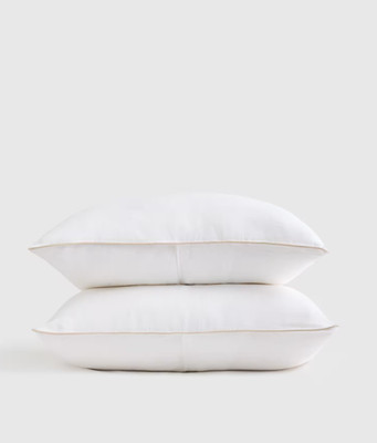 NWOT Quince KING European Linen Pillowcase Set 2 PIPED WHITE TOFFEE